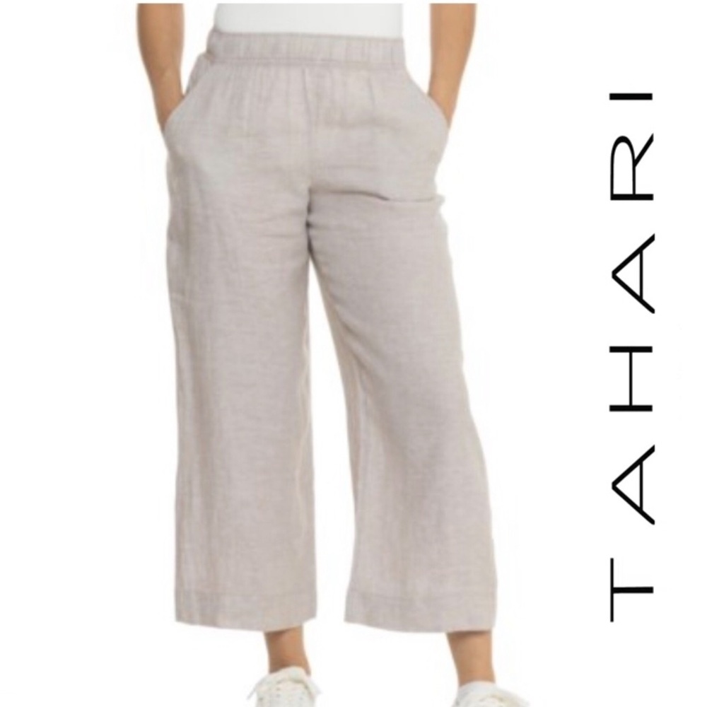 TAHARI linen wide leg essentials cropped pants💋